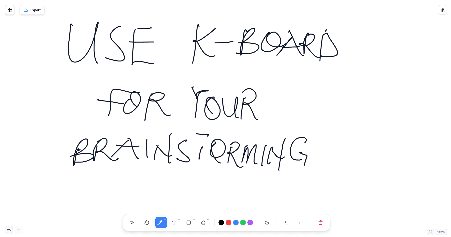 a screenshot of k-board page with the inscription, 'Use K-board for your brainstorming' in all caps